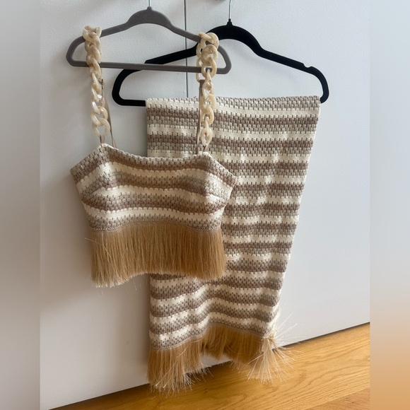 PatBO Beige and White Striped crochet top and skirt set - Picture 4 of 8